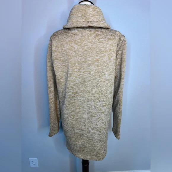 Sz M Lands' End camel tan heathered Sweater Fleece Tunic Cowl Neck Pullover - Picture 4 of 7